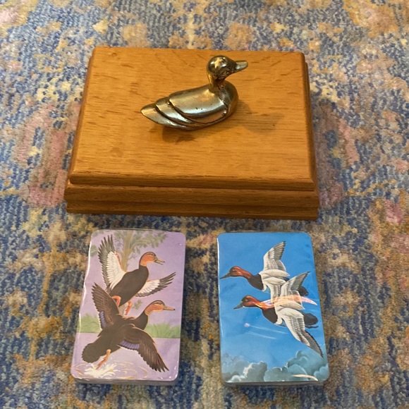 Vintage Accents New Vintage Wooden Box Wduck Playing Cards Golden